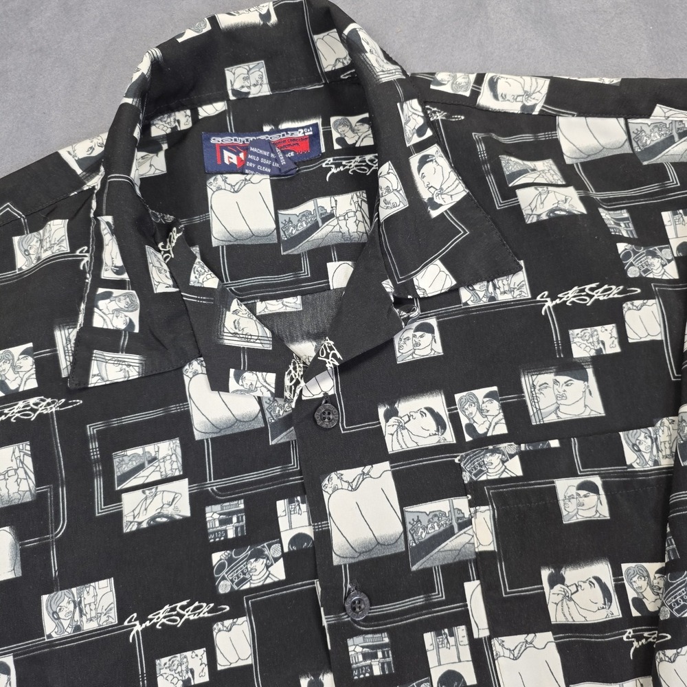 Vintage Southpole Button Up Shirt Rap Hip Hop Style AOP Men's Large Cartoon Y2k